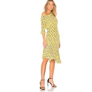 Saloni Lexie Dress in Golden Yellow Alga 100% Silk Outer Size 2